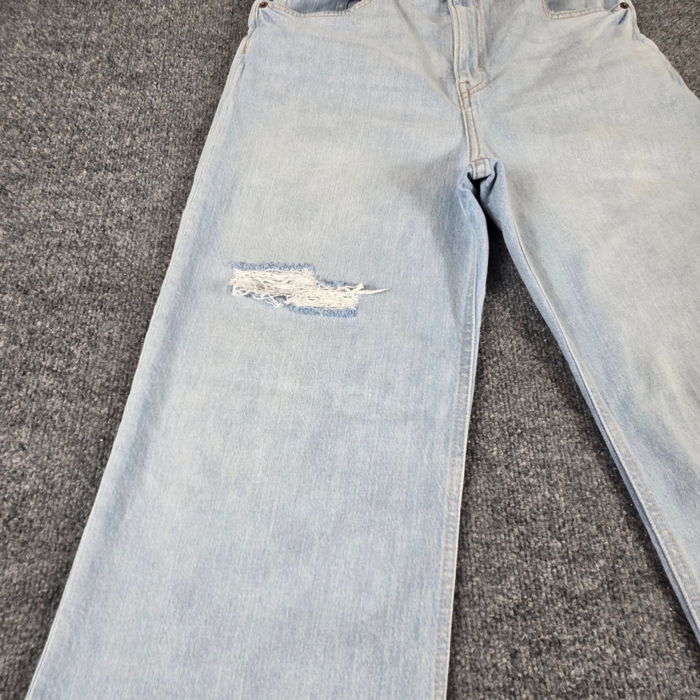 H&M Wide Leg Jeans Women Size 12 Light Blue High Waist Frayed Hem Y2K BOHO - Picture 9 of 13